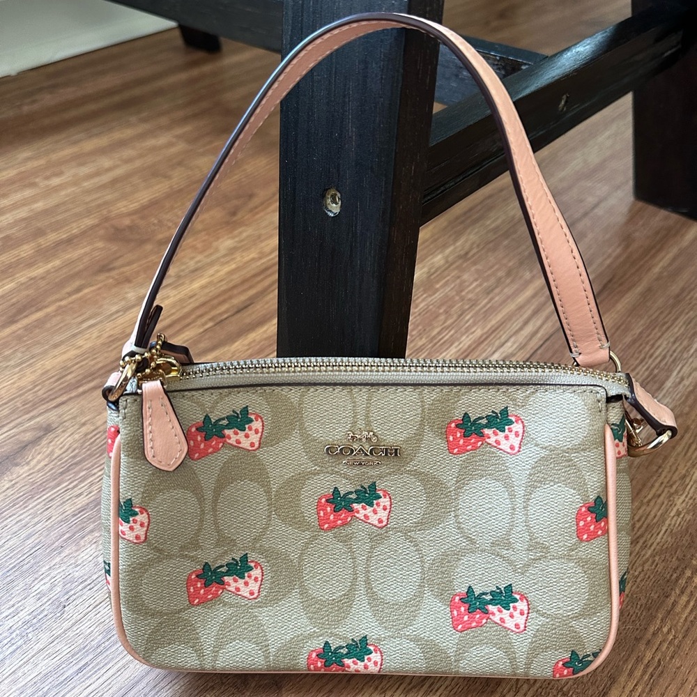 Coach double zipper Strawberry print clutch
